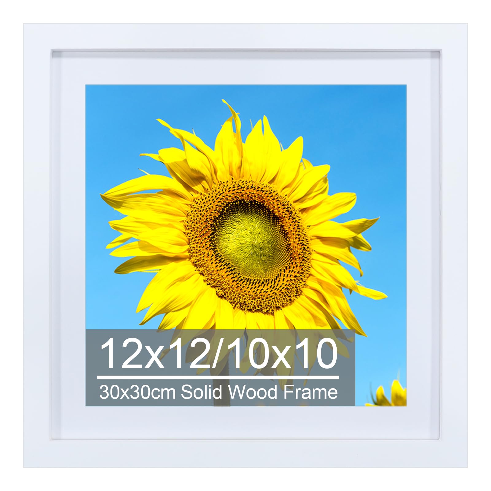 Photo 1 of 12x12 Picture Frame Matted to 10x10, Solid Wood Diamond Art Painting Frames 30x30cm, Display Pictures 10 x 10 with Mat or 12 x 12 Without Mat, 12x12 Square Photo Poster Frame, Wall Mounting - White
