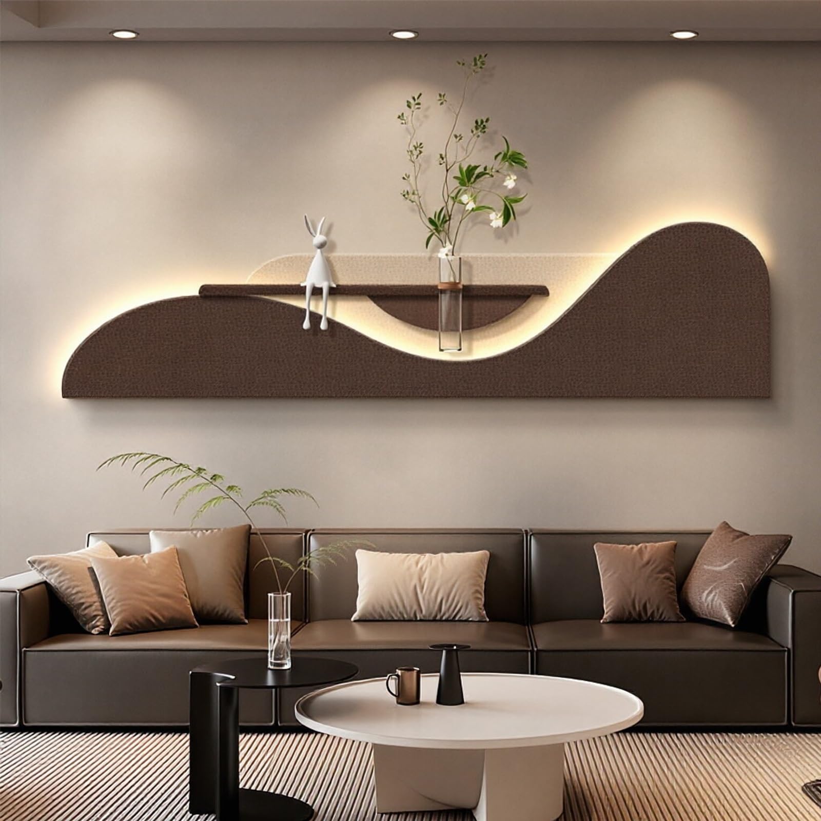 PGZMDTWI 3D Wall Art Sandstone Sculpture, LED Illuminated Textured Mural for Modern Living Room Sofa Backdrop and Entrance Décor(E,150 * 37.5CM 9.1 * 14.8 IN)