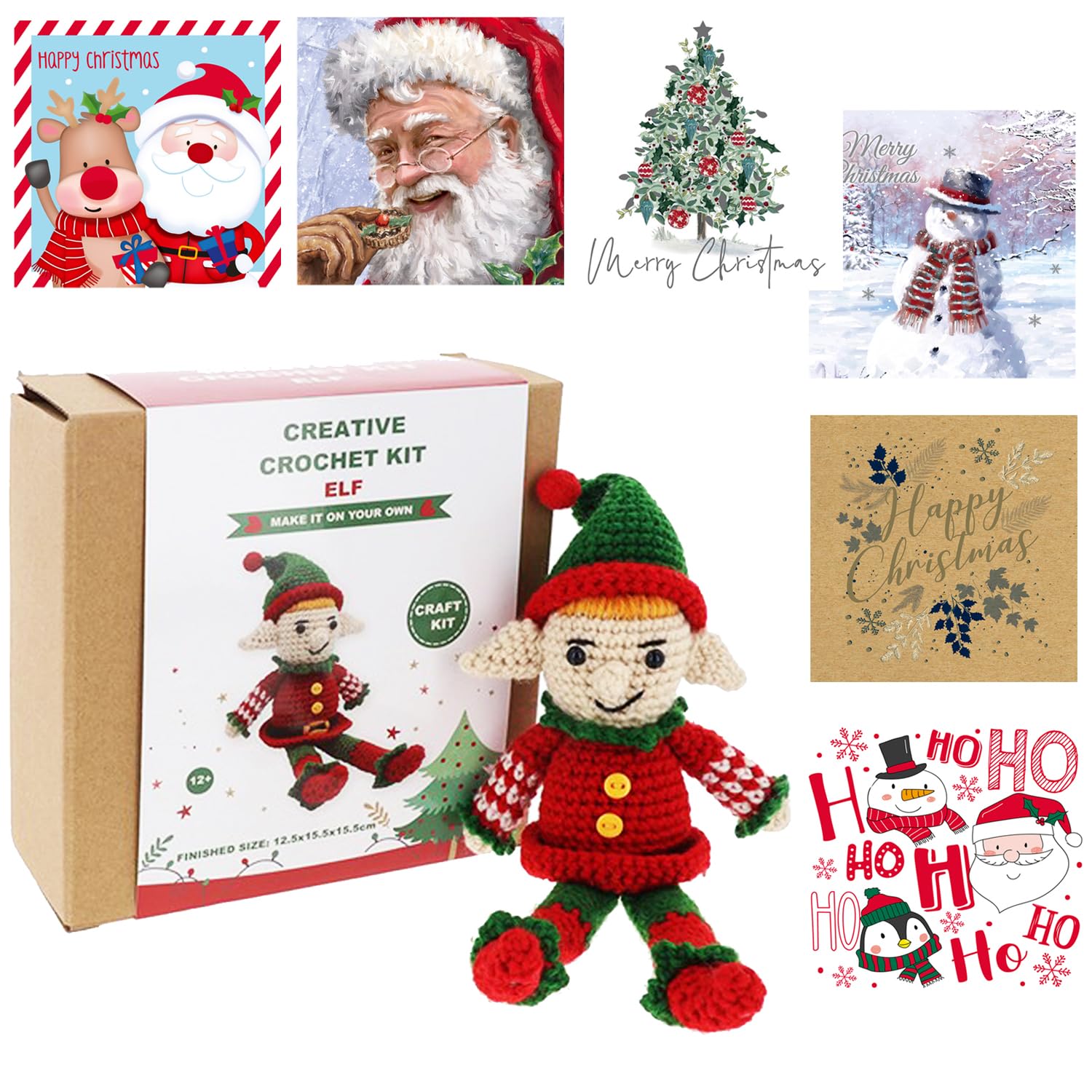 Offer Shop Xmas Elf Christmas Crochet Kit For Beginners – Crochet Kit Include Step By Step Instruction, Soft Yarn And Needle And 30 Pack Christmas Cards