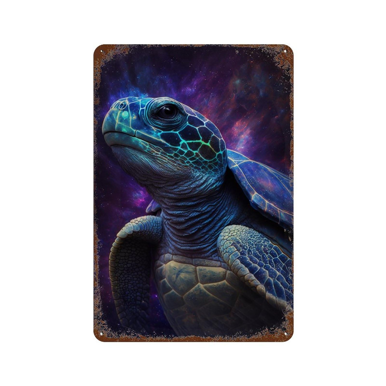 Galactic Turtle Art Print-2 11.8"x7.9" Rustic Tin Plaque, Novelty Wall Decor for Bistro, Counter And Cafe Decor