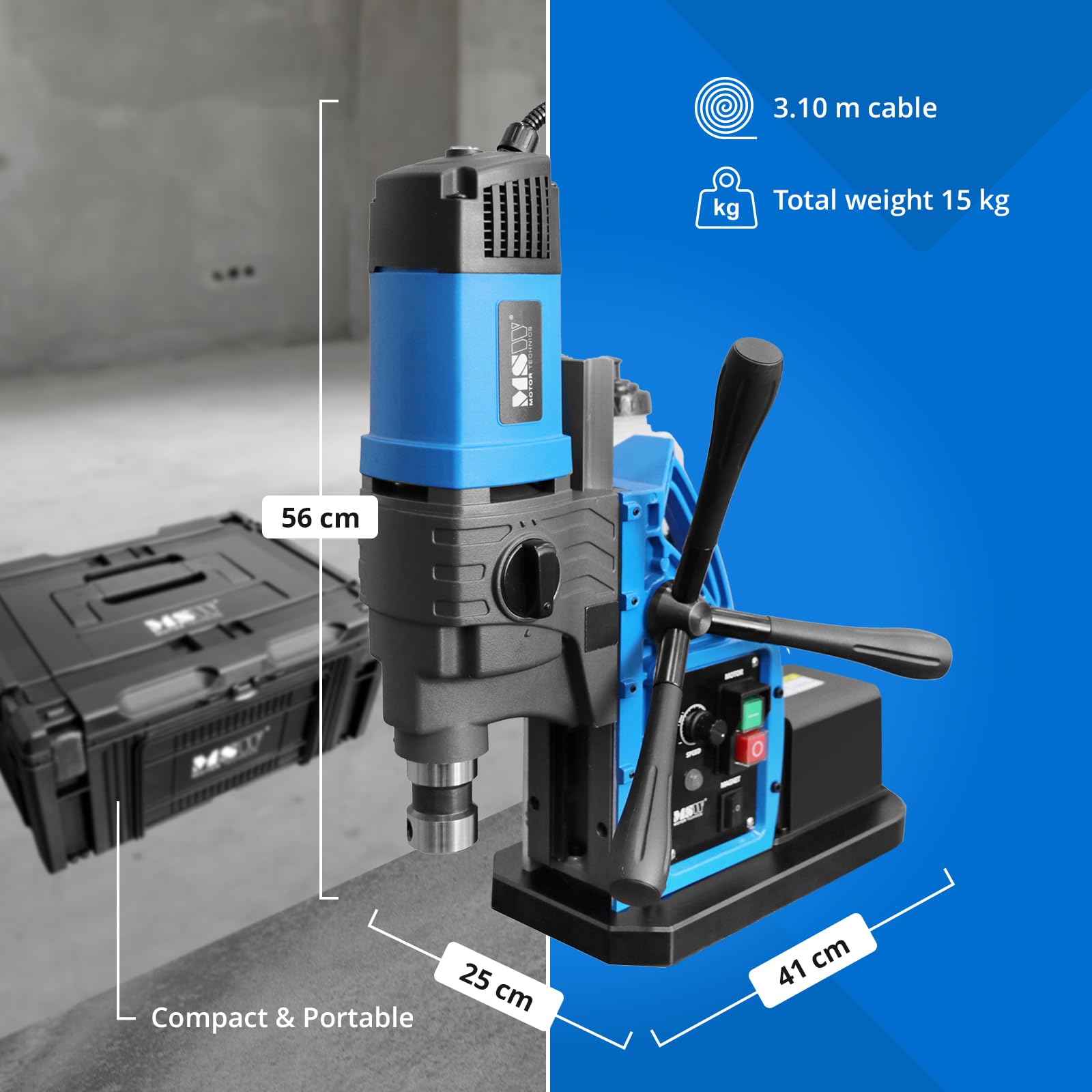 MSW Taladro magnético - con vacío - 1650 W - 560 rpm - diámetro de perforación máx. 50 mm Taladro de iman