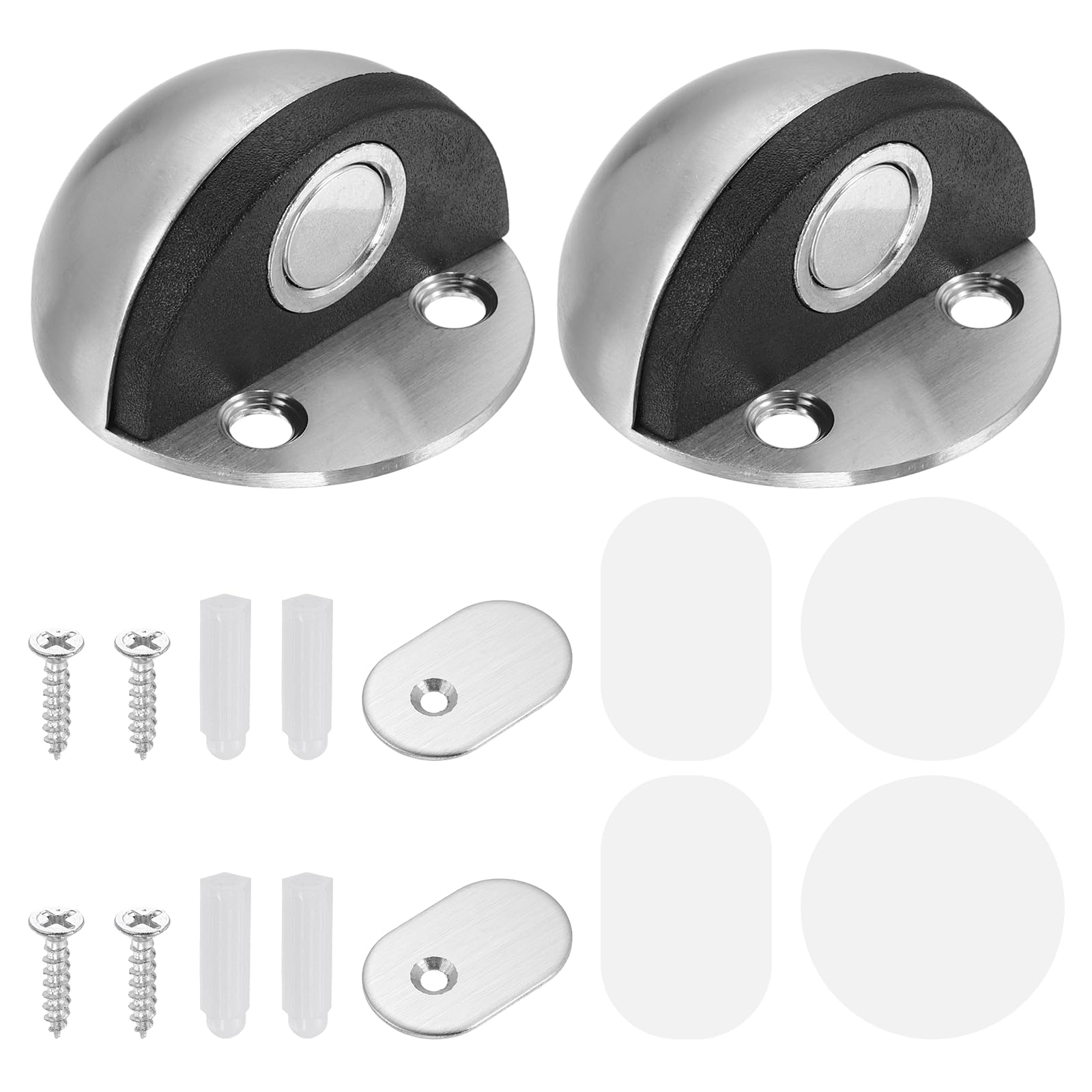 sourcing map 2Pcs Magnetic Door Stopper, Stainless Steel Floor Mount Bottom of Door Catch Holder, Adhesive Wall Protector with Screws for Living Room, Bedroom and Bathroom (1", Silver Tone)