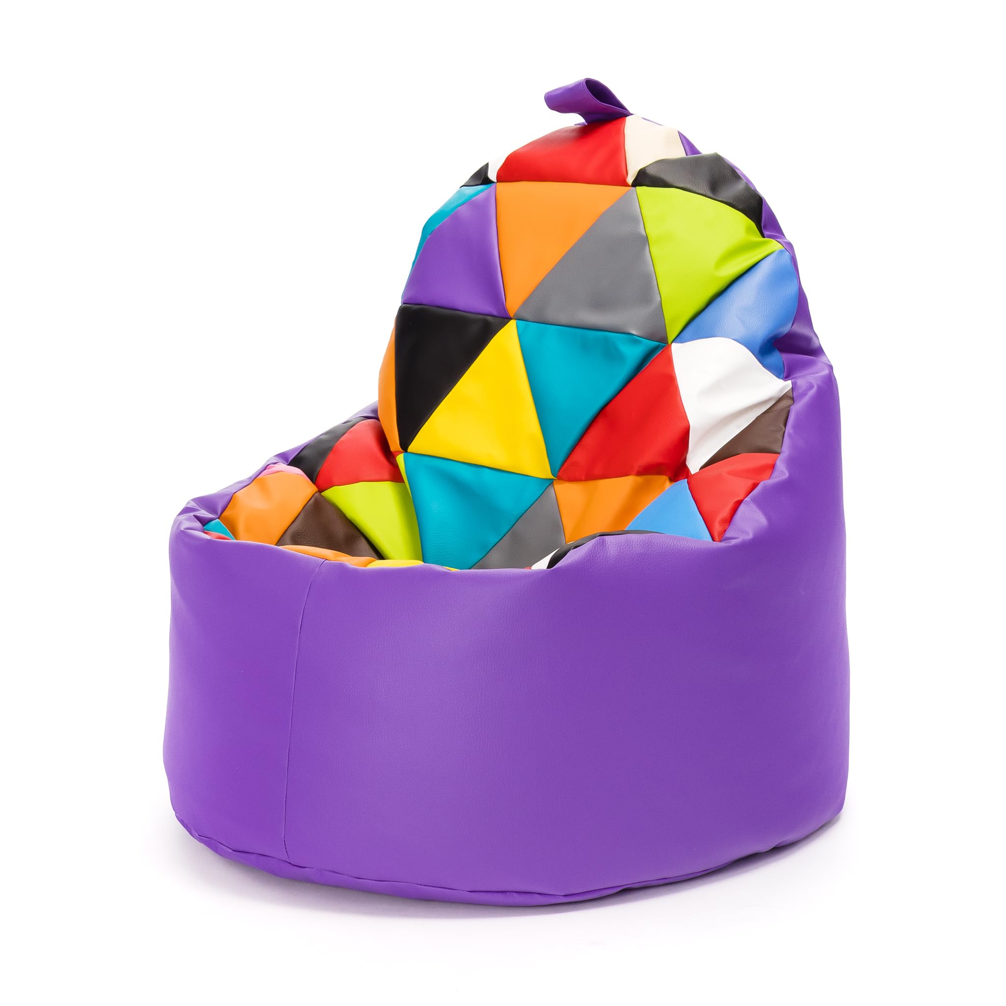 Ecopuf Yoko | Pouf a Sacco Patchwork Design | Puff Poltrona Sacco in Ecopelle per Interni Esterni | Pouf Poltrona con Maniglia | Poltrona a Sacco Relax Dim. 70X75 Cm