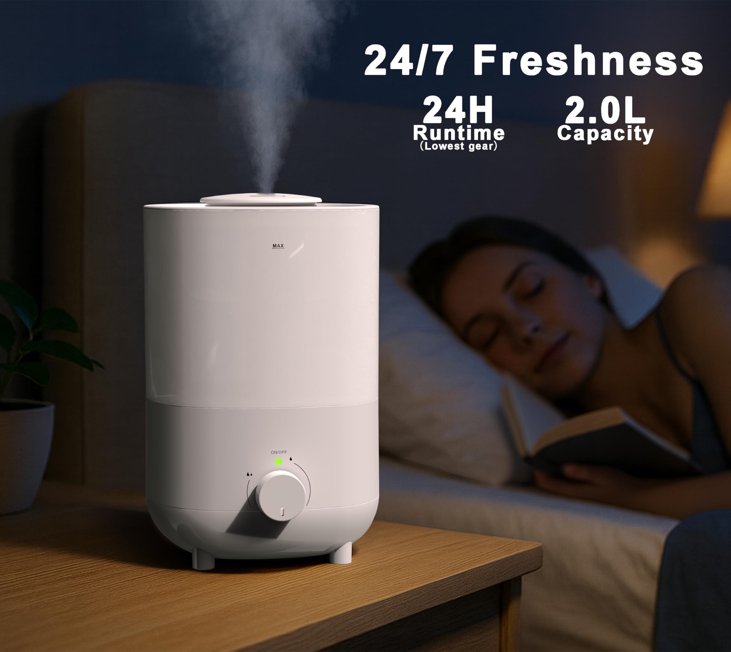 iTOMA 2111 - Humidificador de 2,6 l, color blanco, funcionamiento con una sola pulsación, niebla ajustable 360°, ultrasónico silencioso, para dormitorio y oficina