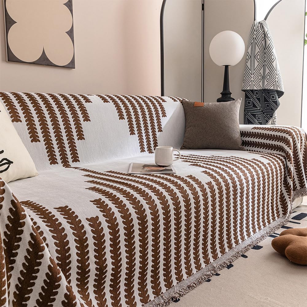 Reversible Chenille Sofa Cover,Chenille Couch Covers for Sofa,Double-Sided Couch Cover Comfy Chenille Sofa Covers,Chenille Reversible Fabric Sofa Chaise Cover (70.7 * 118.1 in,Coffee)
