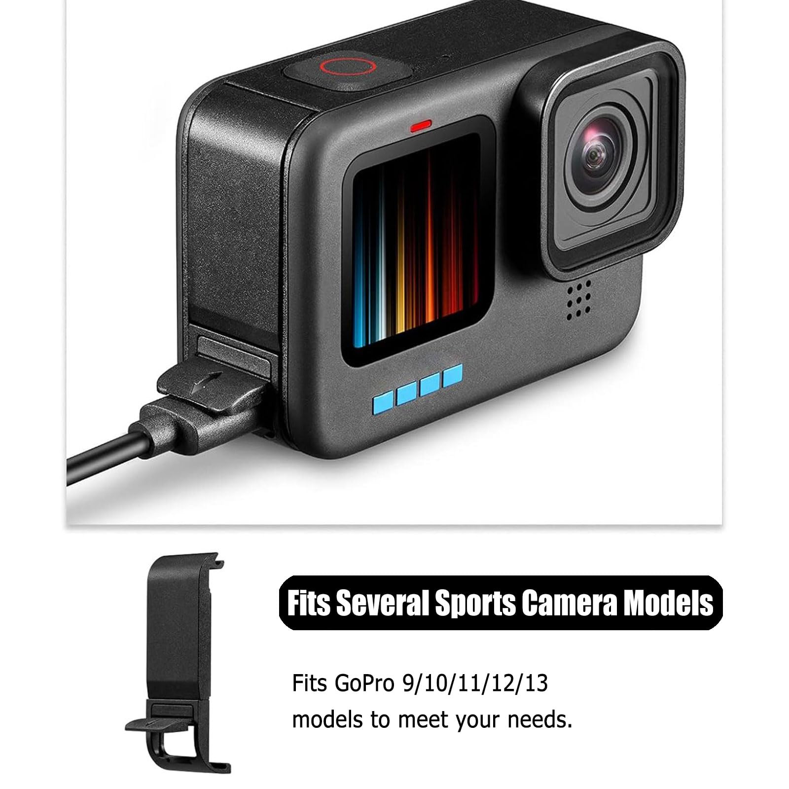 Pokrywa baterii kompatybilna z GoPro Hero 13 12 11 10 9, przeciwpyłowa osłona boczna drzwi boczne wymienna wymienna osłona baterii z portem typu C akcesoria kompatybilne z GoPro, czarny, 1 szt