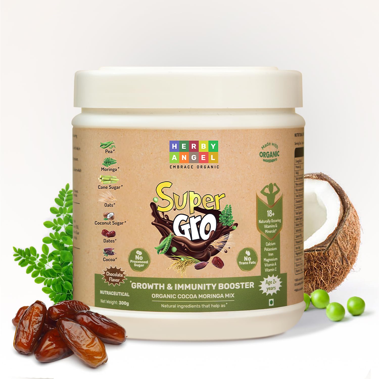 Herby Angel SuperGro Growth & Immunity Booster Mix for Kids | Chocolate Flavour, No White Sugar, With Goodness of Moringa, Dates & Oats | 100% Veg, 300g (B0C77YWCW8) Amazon Price History, Amazon Price Tracker