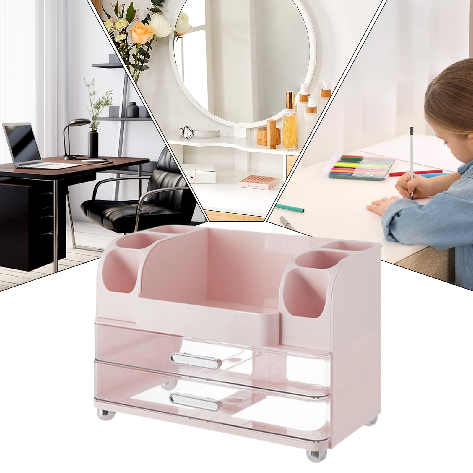 Piano di lavoro per trucco con cassetto da scrivania, mensola portaoggetti per cosmetici, gioielli, articoli da toeletta medicinali, artigianato perfetto per bagno o cucina