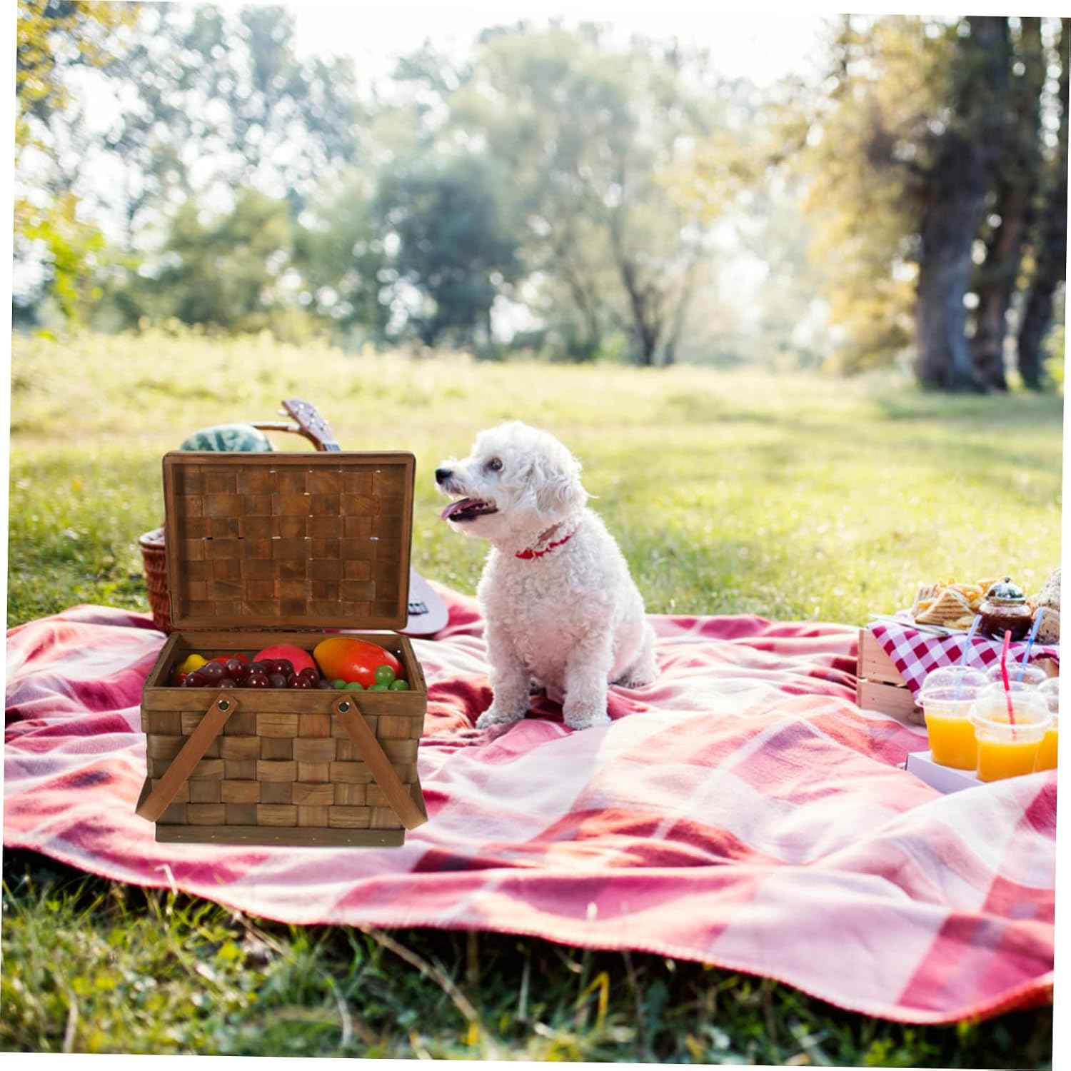 TIDTALEO Vintage Woven Wood Picnic Basket Lid Lightweight Storage for Outdoor Gatherings Home Decor for Family Picnics and Special Events