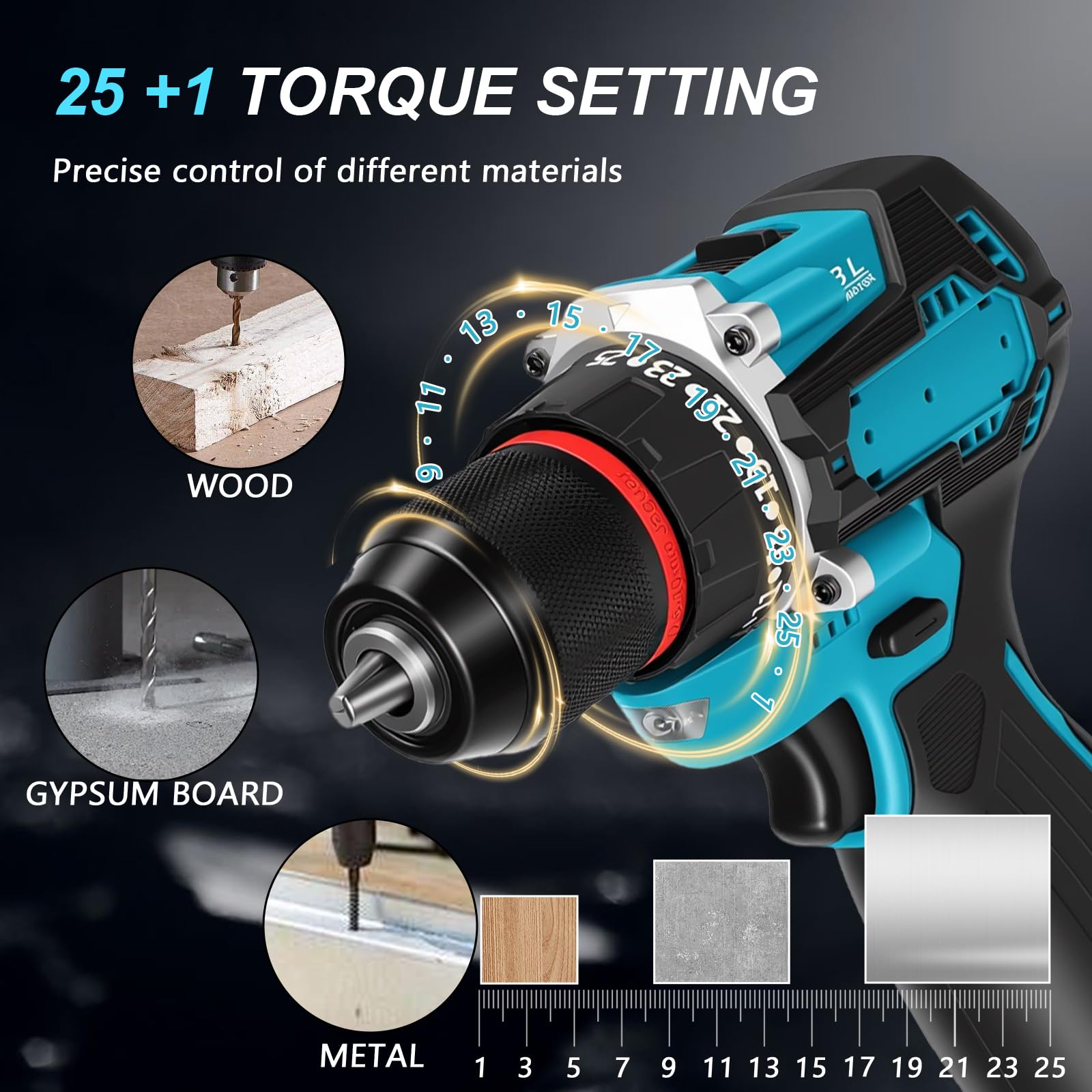 Taladro eléctrico inalámbrico, kit de taladro atornillador 16,8 V (azul) | Max 55N.m, 25+1 Torsión ajustable, 29 piezas juego de herramientas con taladropara reparación, mantenimiento y trabajo