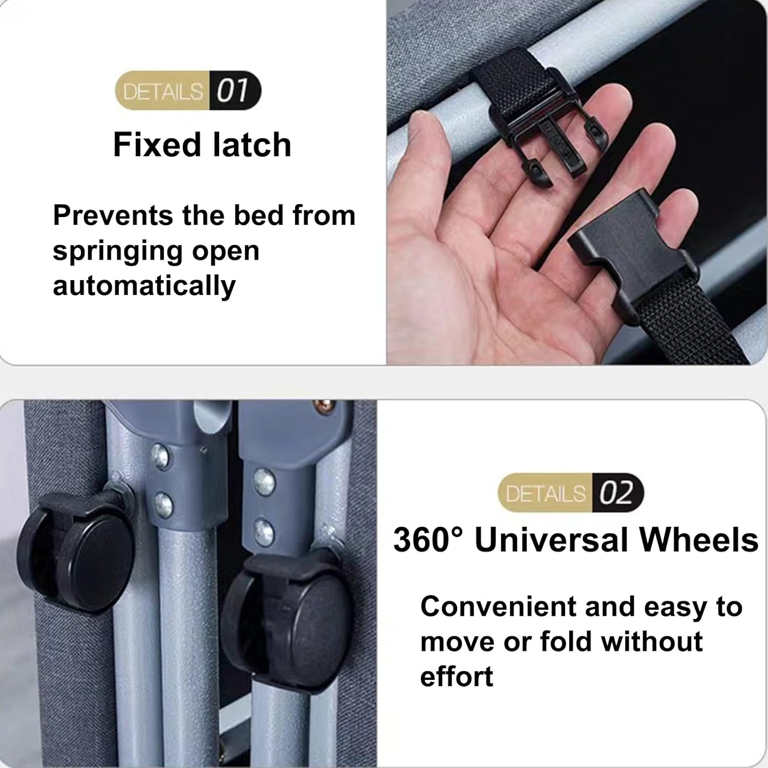 Portable Folding Bed for Adults - Twin Size Metal Bed with Universal Wheels, Multi-Functional Folding Cot for Home, Office & Outdoor Use (185x60x35cm)