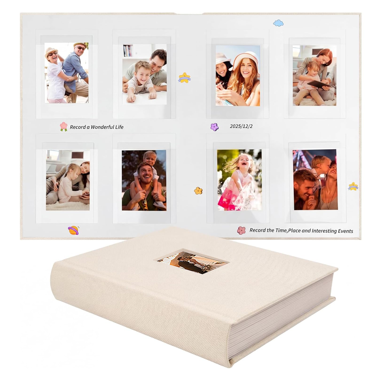 128 Pockets Hardcover Instant Photo Album for Instax Mini Photos, Beige