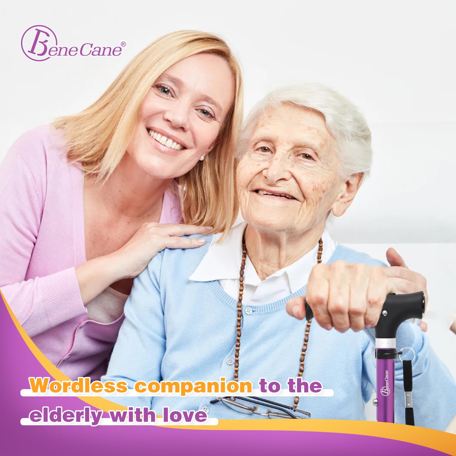BeneCane - Bastones y Bastones Plegables Ajustables de Viaje para Hombres y Mujeres, Luz LED y Mango de Fácil Agarre para Personas Mayores de Artritis..