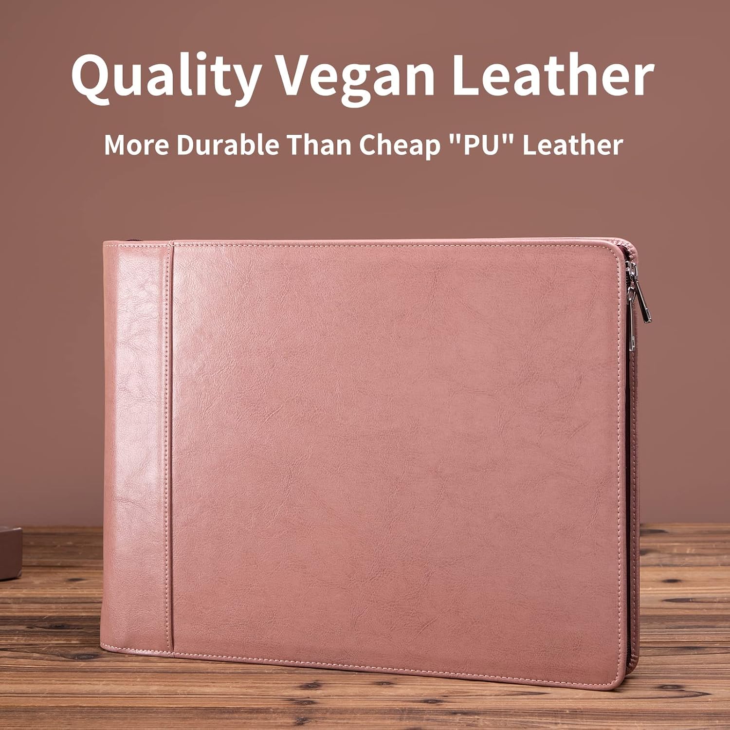 Custom 7 Ring Check Binder, Engraved Vegan Leather Business Checkbook Cover Holder, 3-On-A-Page for 600 Checks (9 x 13”), Desk Commercial Cheque Zippered Folder for Women, Pink