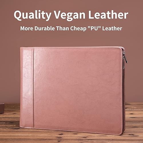 Miniatura 4 de Geslun Carpeta de 7 anillos de 3 por página, carpeta de cheques de negocios de cuero vegano con cremallera con 3 soportes para bolígrafos para 600