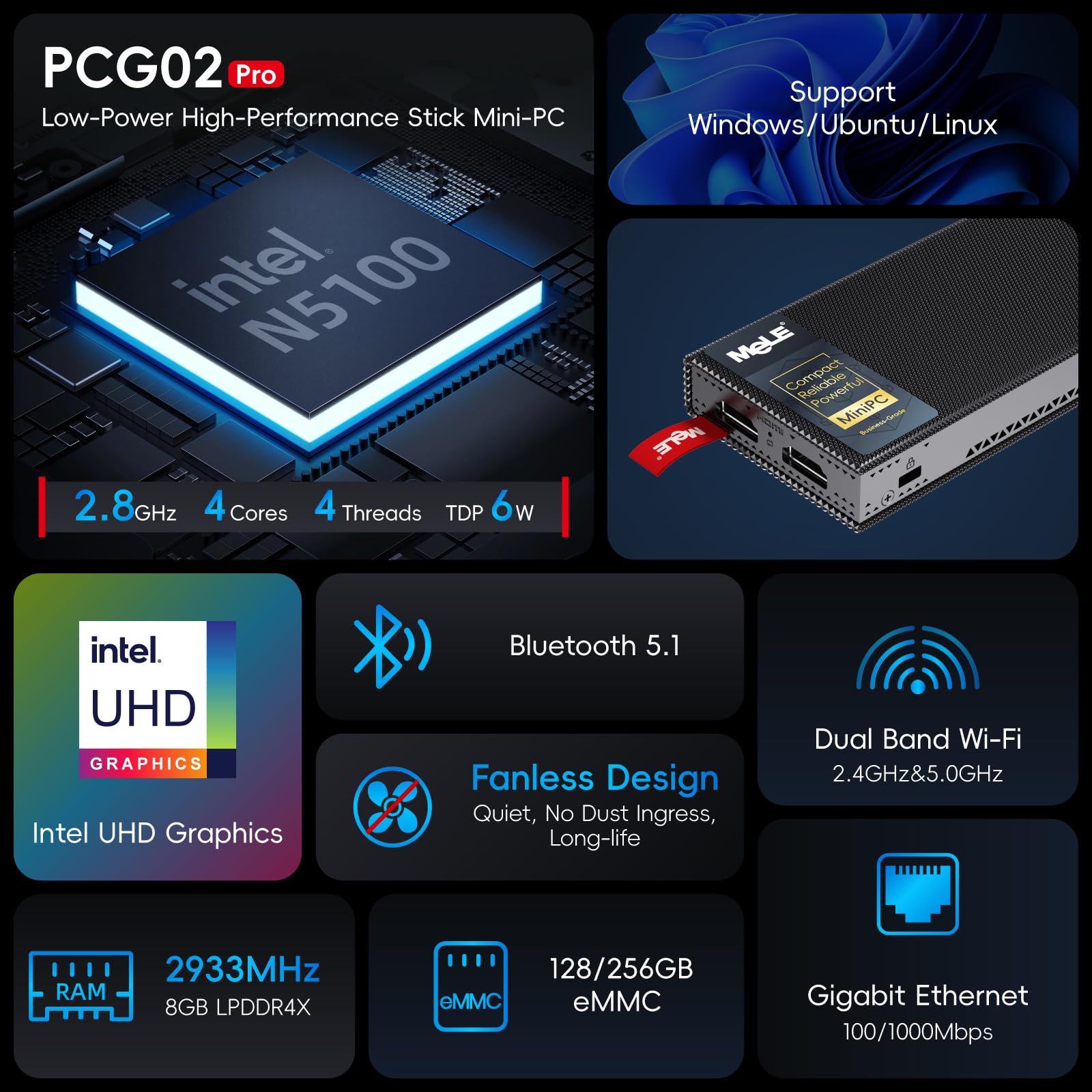 Amazon.co.jp: MeLE ファンレスミニPCスティック PCG02 Pro N5100 8GB