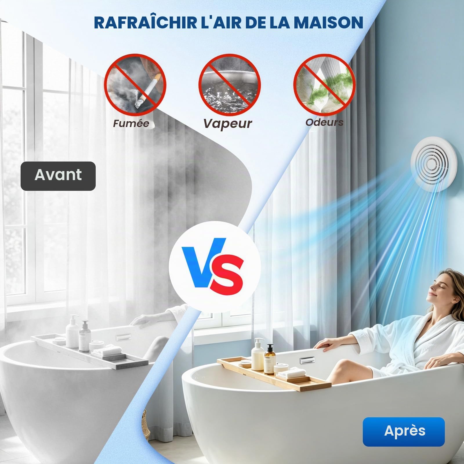 Extracteur D'Air 100mm,2 Directions,3 Vitesses,100 M³/H,Étanche Ipx4 | Avec Télécommande,Ventilateur Silencieux 15W Pour Salle De Bain,Cuisine,Wc,Garage