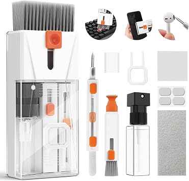 Professional Keyboard Cleaner Laptop Cleaning Kit - Keyboard Cleaning Kit for Computer MacBook iPhone AirPods iPad - Laptop Cleaner with Retractable Brush, 15ml Spray, Microfiber Cloth, Keycap Puller