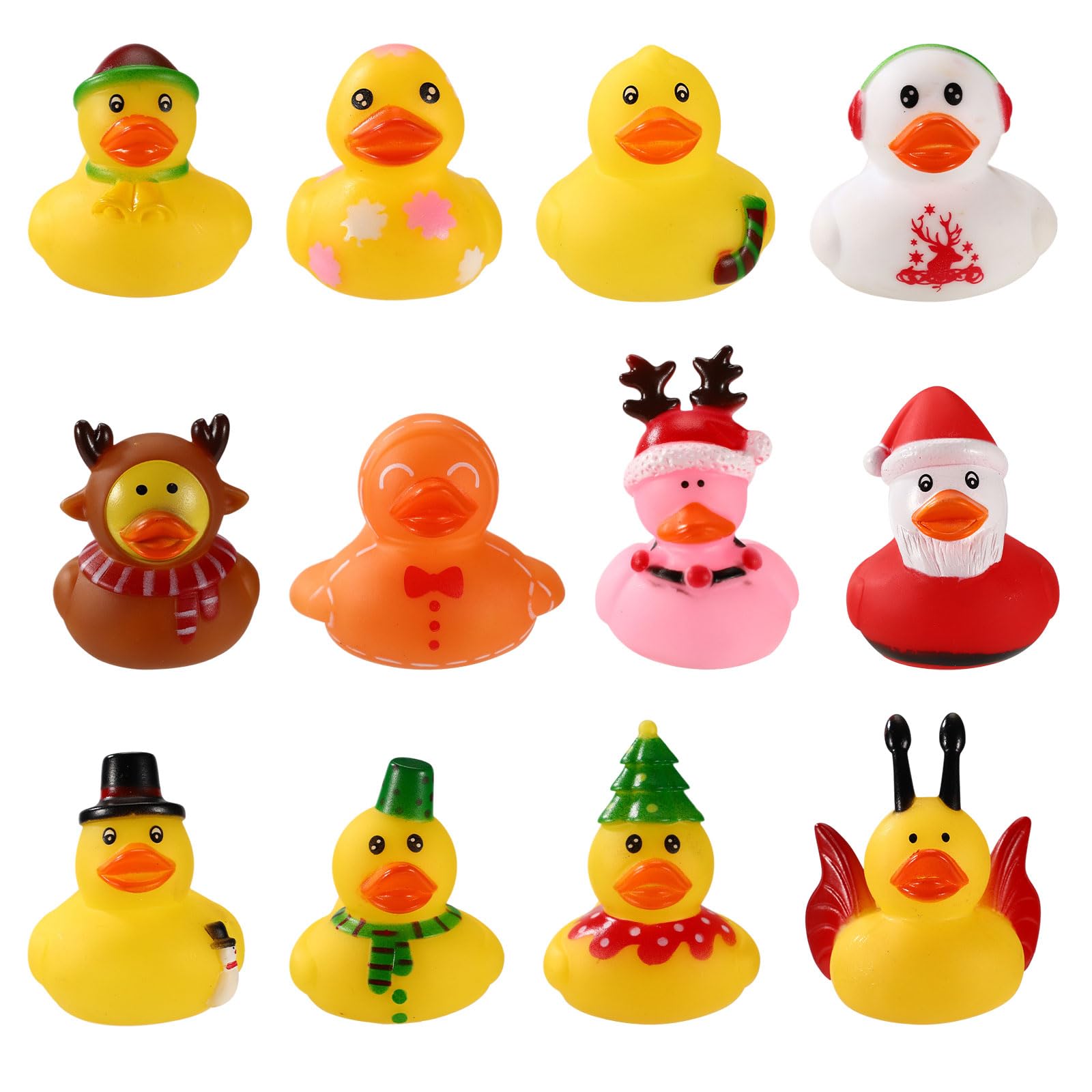 12pcs Small Ducks, Rubber Adorable Assorted Tiny Christmas Ducks Funny Christmas Themed Rubber Toys Suitable for Office Home Party Decoration Supplies