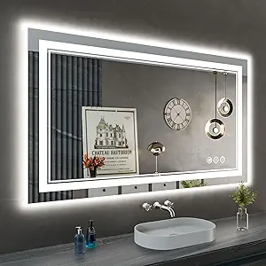 40 x 24 Inch LED Bathroom Mirror with Lights, Front Light and Backlit Anti-Fog Dimmable Memory Lighted Vanity Mirror, Shatterproof Wall-Mounted Led Mirror for Bathroom