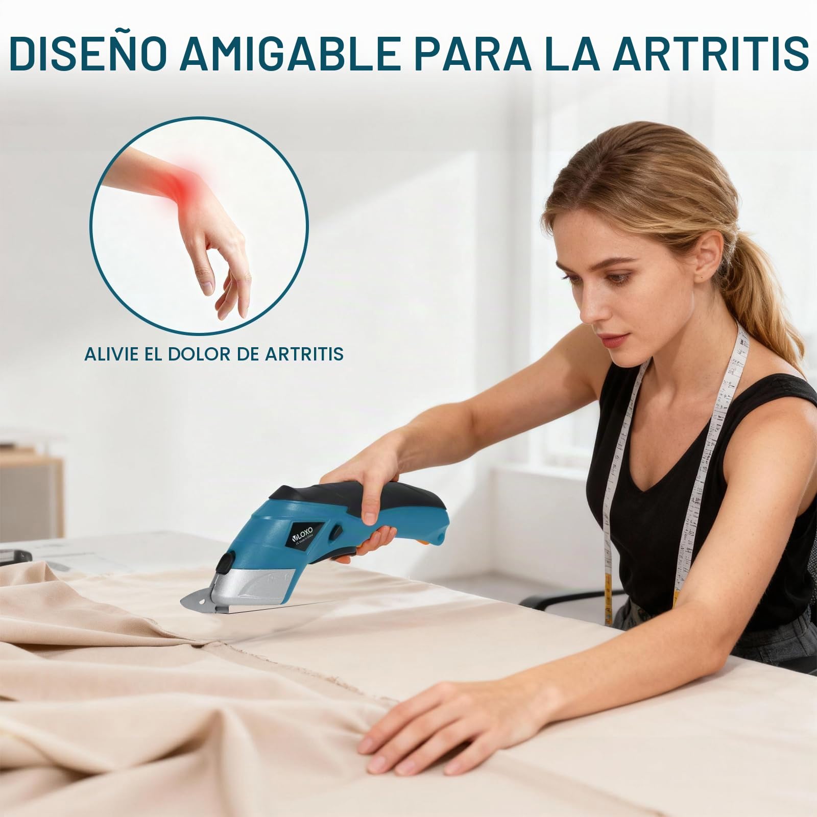 VLOXO Tijera Electrica Tijeras Electricas Costura con 2 Cuchillas para Cortar Cartón Cuero Alfombra Plástico Planta en Maceta- Azul