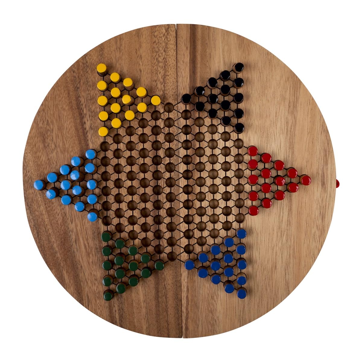 Damas Chinas XL Juego de Madera 32 cm – Tablero Redondo Plegable – Juego de Estrategia 2–6 Jugadores – Desde 7 Años – Reglas Incluidas – Engelhart 350305