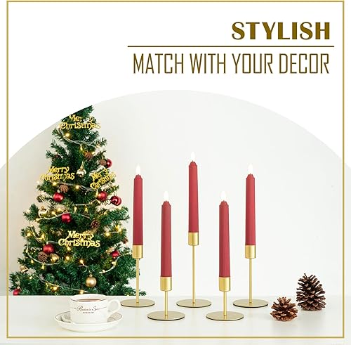 Miniatura 6 de smtyle Juego de 5 candelabros dorados para velas cónicas con hierro, 0.8 pulgadas de diámetro, ideal para decoración de bodas