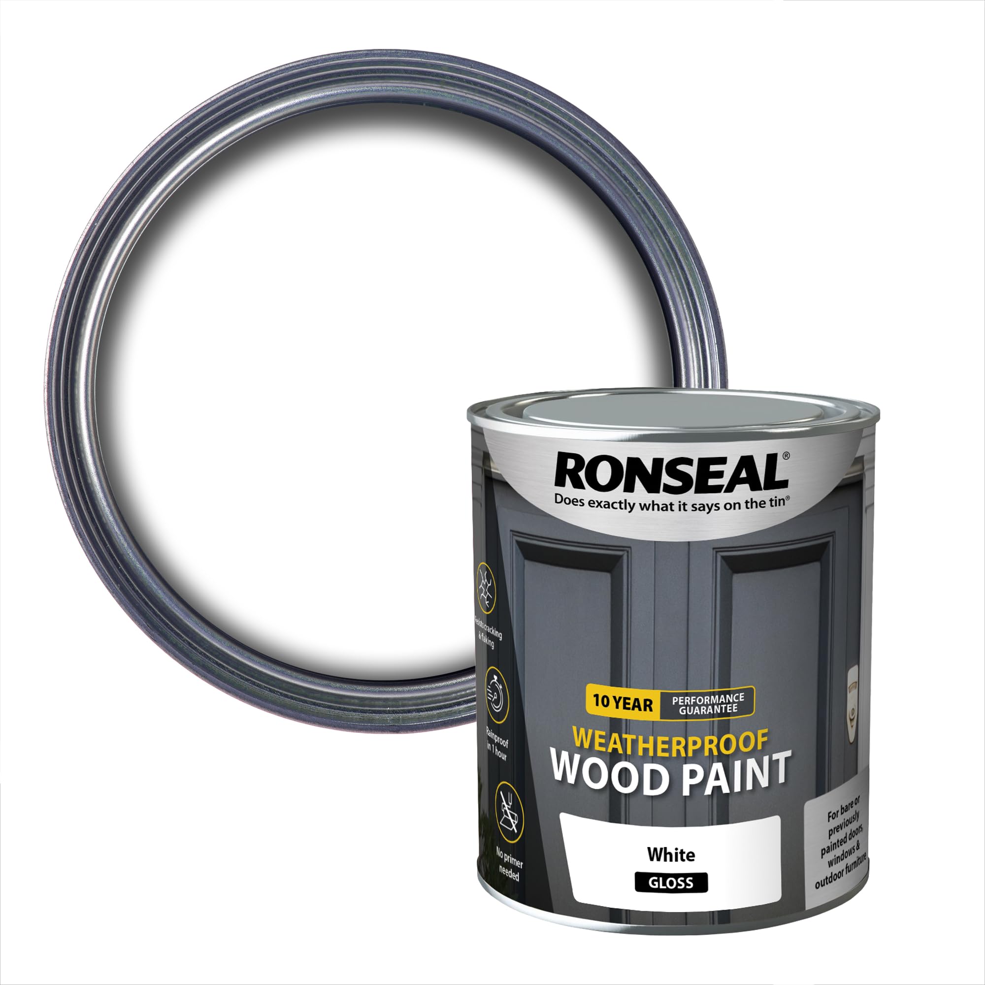 Ronseal 10 Year Weatherproof Wood Paint White Gloss 750ml