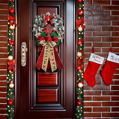 Vista 4 de On-Airstore Lazos grandes para corona de Navidad, palabras navideñas, lazos de cinta de terciopelo para coronas, lazos grandes para decoración