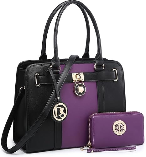 Miniatura 12 de Dasein - Set de bolsos y carteras para mujer, con asa superior, bolsas de hombro, bolsos grandes de trabajo con cartera a juego Monograma Negro,A1
