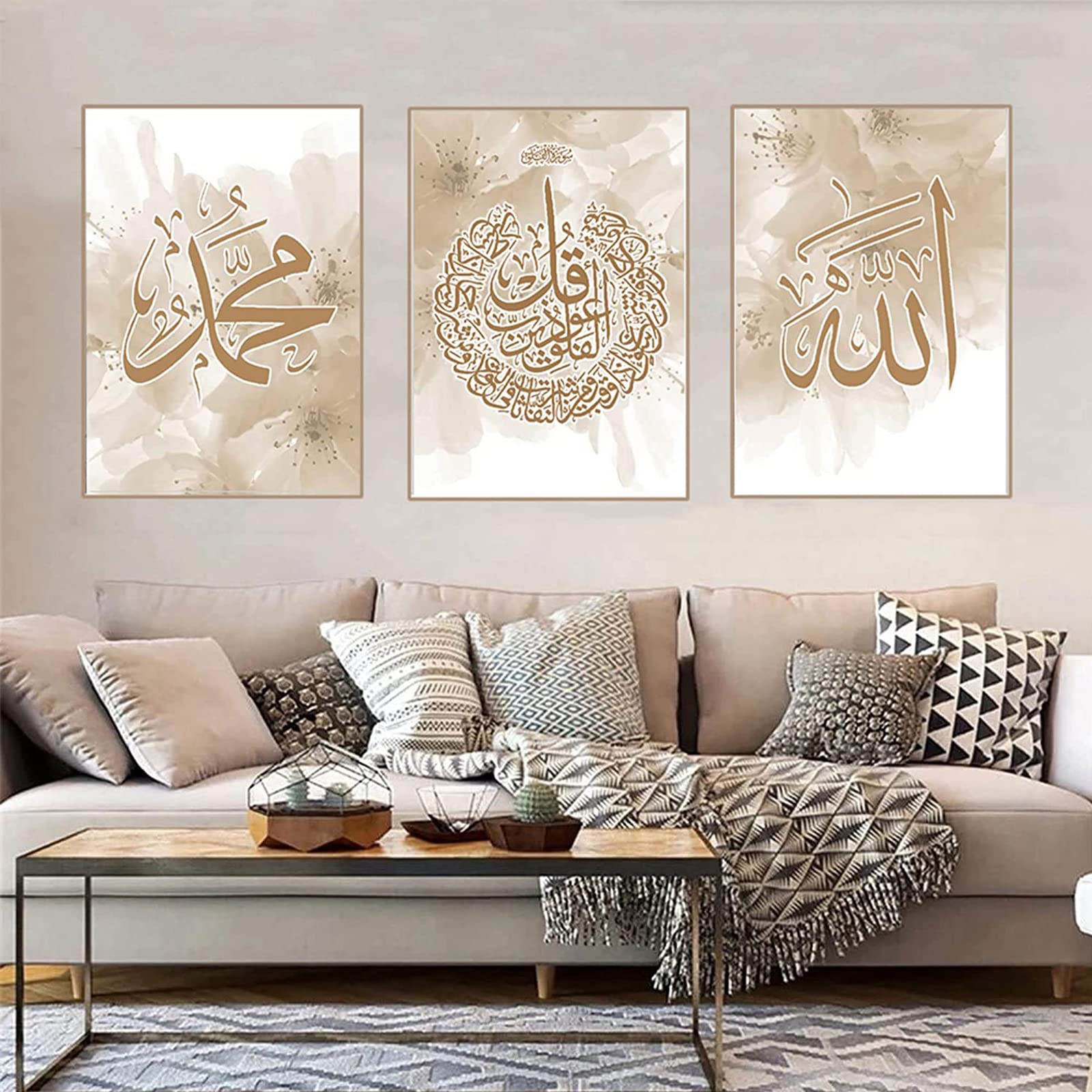 Set 3 Affiches Islamiques Calligraphie Arabe - Décoration Murale Quran Toile HD Sans Cadre (20x30cm)