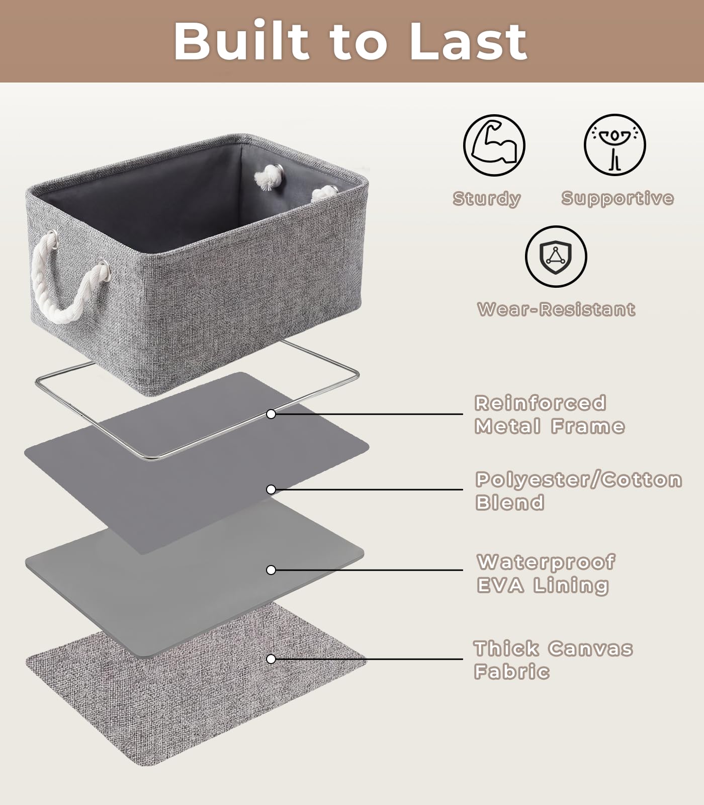 TheWarmHome Faltbare Stoffkorb Aufbewahrungsboxen aus Stoff Körbe für Regale Aufbewahrungskörbe Körbe für Die Organisation(Grau, 11.8x7.9x5.1")