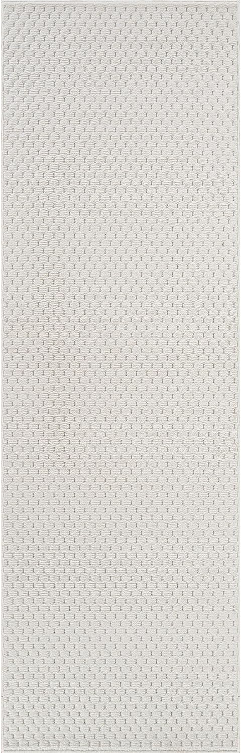 CAMILSON Modern Runner Rug 2x7 Luxury Pebble Pattern Micro Loop Hallway Rugs Soft High-Low Pile Stain Resistant Easy to Clean Non-Shedding Durable Entryway Kitchen Indoor Area Carpet (White)