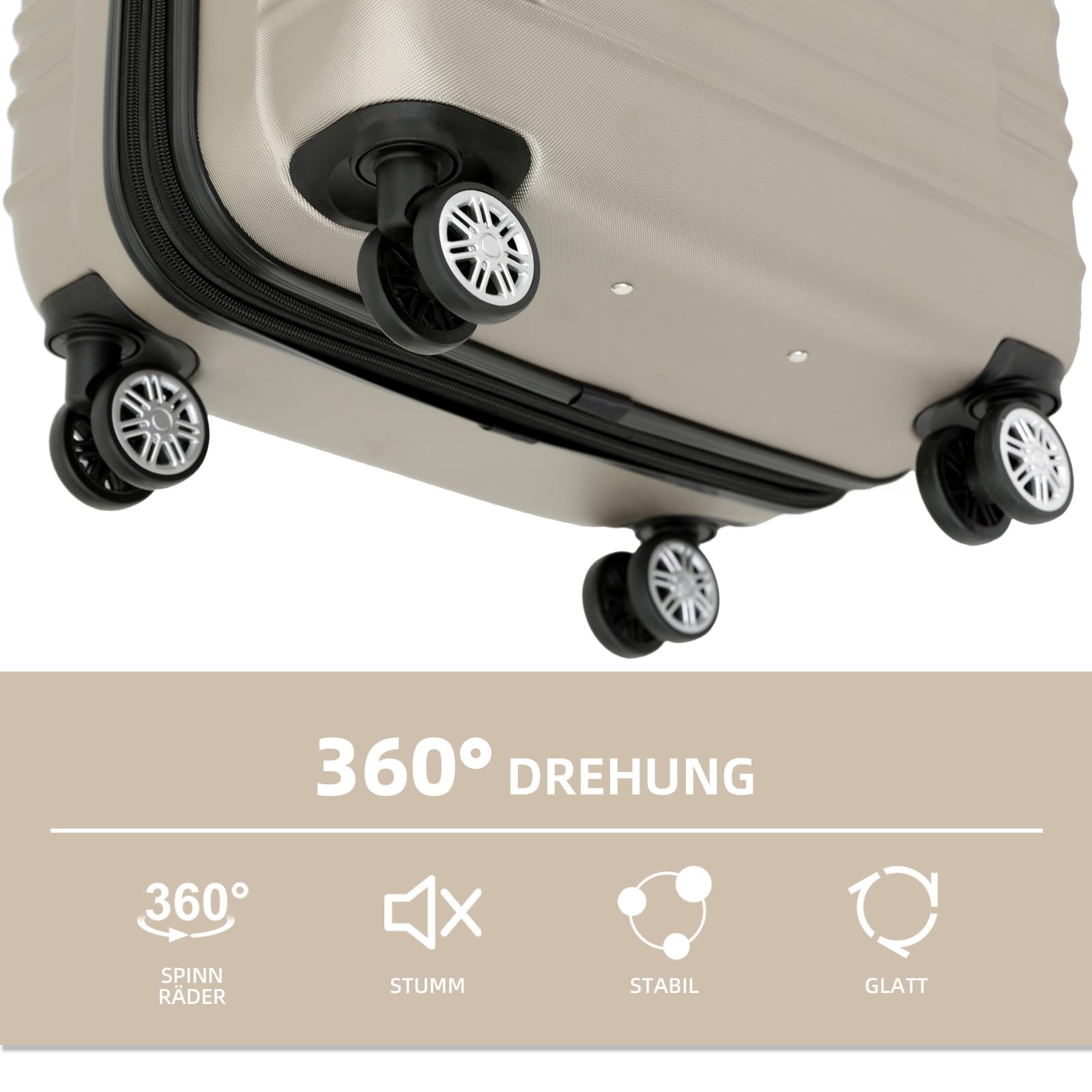 BEIBYE 2088 Zwillingsrollen Reisekoffer Hartschale Trolleys M-L-XL-Set Champagner