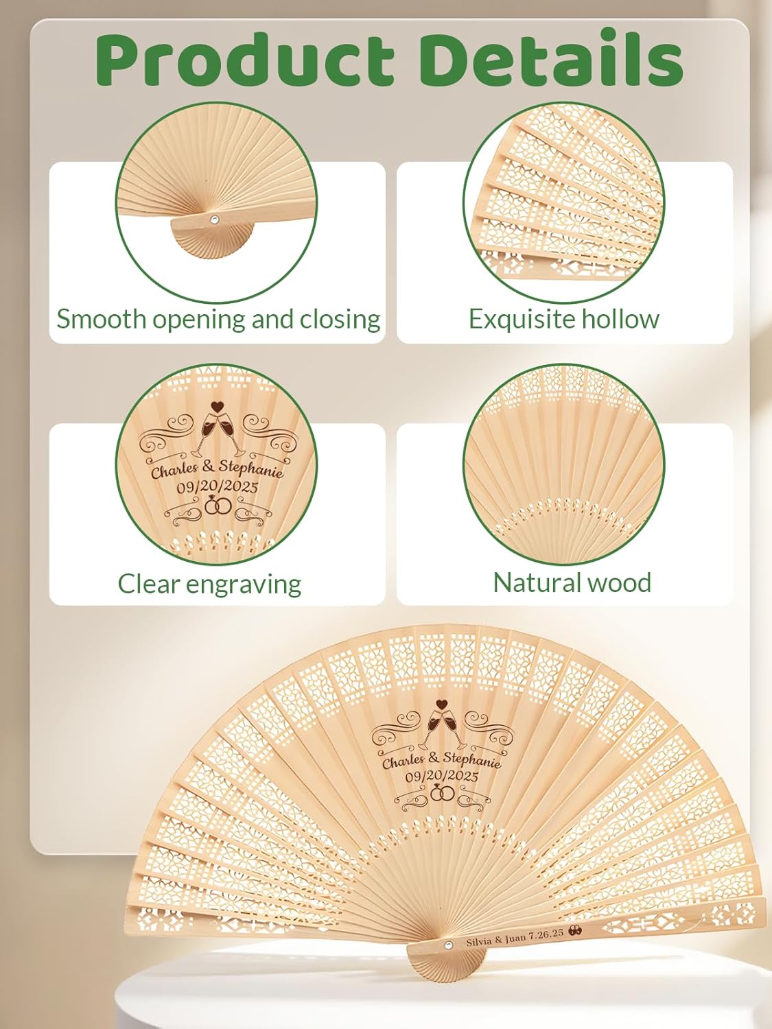 HJX Personalized Wooden Folding Fans for Wedding Custom Engraved Hand Fans Bulk Personalized Birthday Party Favors for Guests (150)