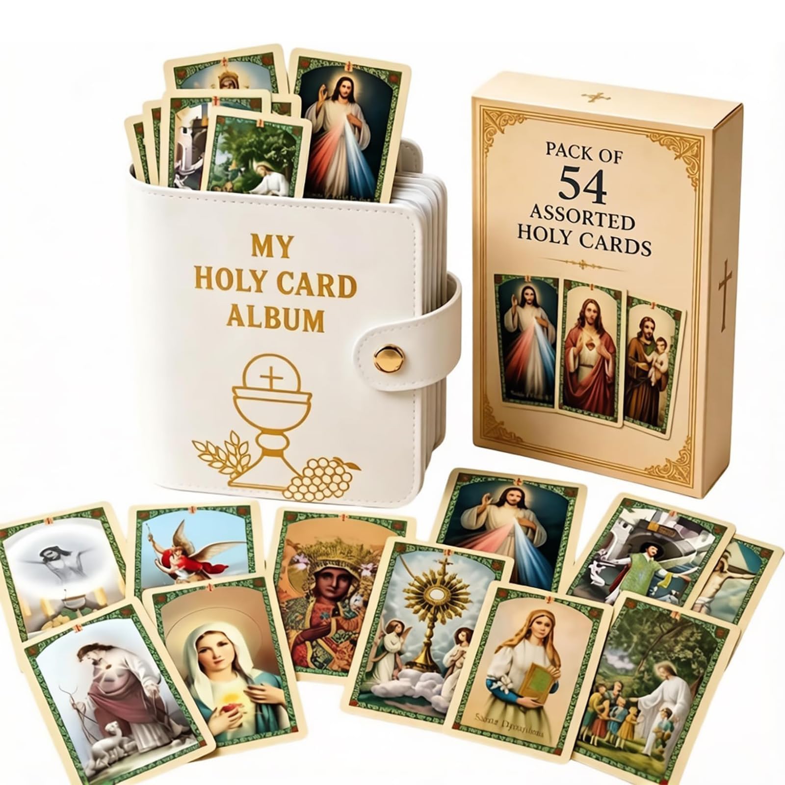Genuine Leather Holy Card Holder, Compact Catholic Prayer Card Wallet for Church & Daily Prayer, Pocket Prayer Card Organizer with Snap Closure for 40 Sleeves, Gift for Believers (#A)