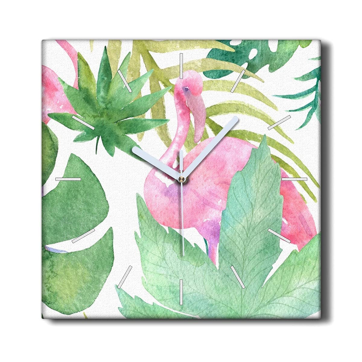 Horloge sur Toile 30x30cm Coloray Flamants Roses pour Salon