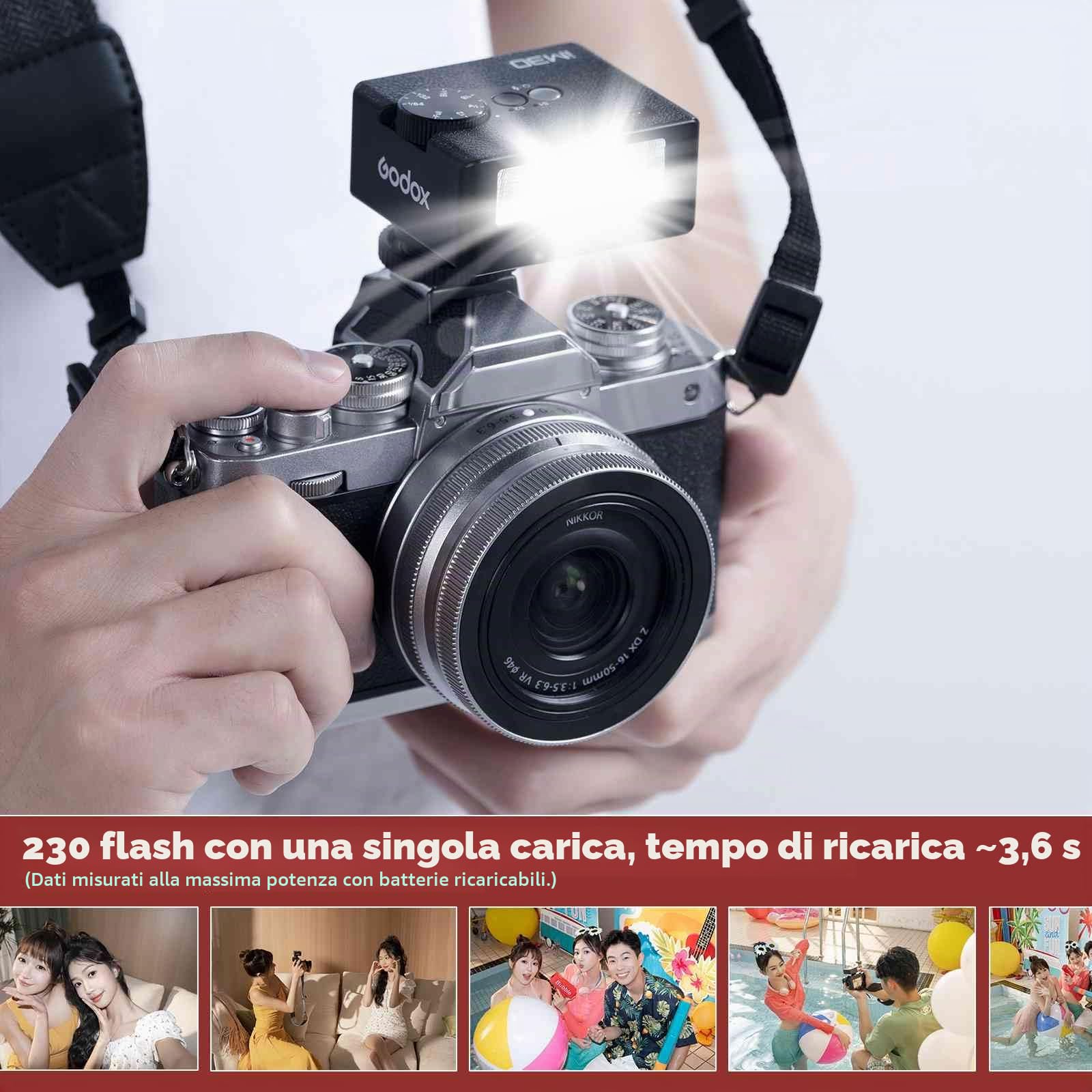 Godox iM30 Mini fotocamera flash, GN15 con potenza flash a 7 livelli, CCT 6500K±200K con controllo ottico S1/S2 per Canon/Sony/Fuji/Nikon/Panasonic/Olympus, per fotocamere con hotshoe singolo contatto