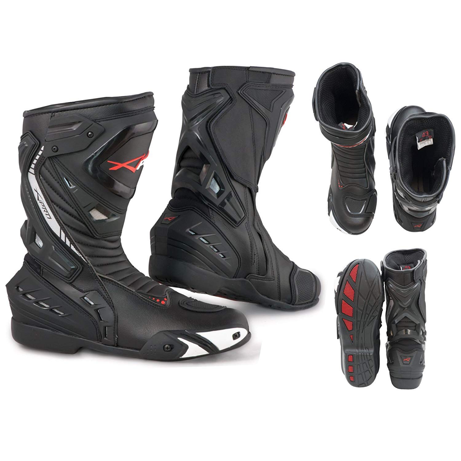 A-Pro Stivali Moto Sport Racing Pista Strada Tecnico Microfibra Colori (41 EU, Nero)
