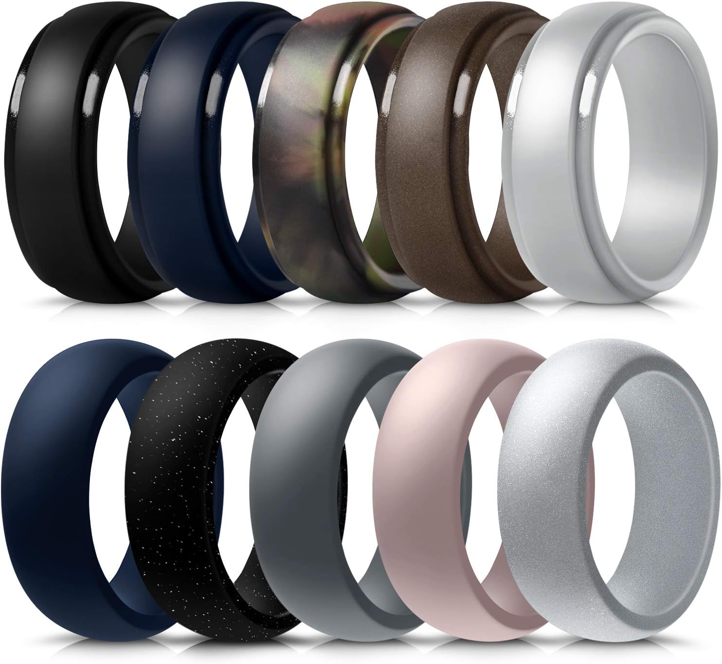 MOKANI Silicone Wedding Ring for Men, 7/5/1 Pack Rubber Wedding Bands, Comfortable Fit, Skin Safe, Durable Rubber Wedding Ring