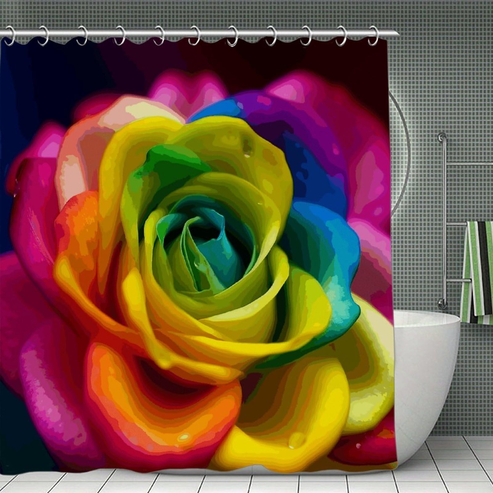 VstaDank Rainbow Flower Shower Curtain Waterproof Bathroom Curtain with Hooks Luxury Weighted Bath Curtains for Bathtubs Showers Room Dividers Decorative Shower Curtains 71x71 in