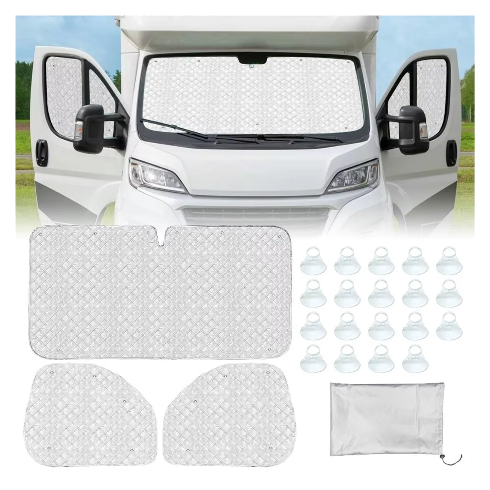 Per FIAT Per Ducato 2006-2022 Tende Per Finestre RV Con Isolamento Termico In Alluminio A 7 Strati Protezione UV Impermeabile Parasole Auto Parabrezza Interno Pieghevole