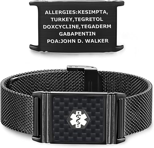Miniatura 10 de Divoti Alpha - Pulsera unisex de acero inoxidable para identificación de alerta médica, ajustable, talla única, estilo