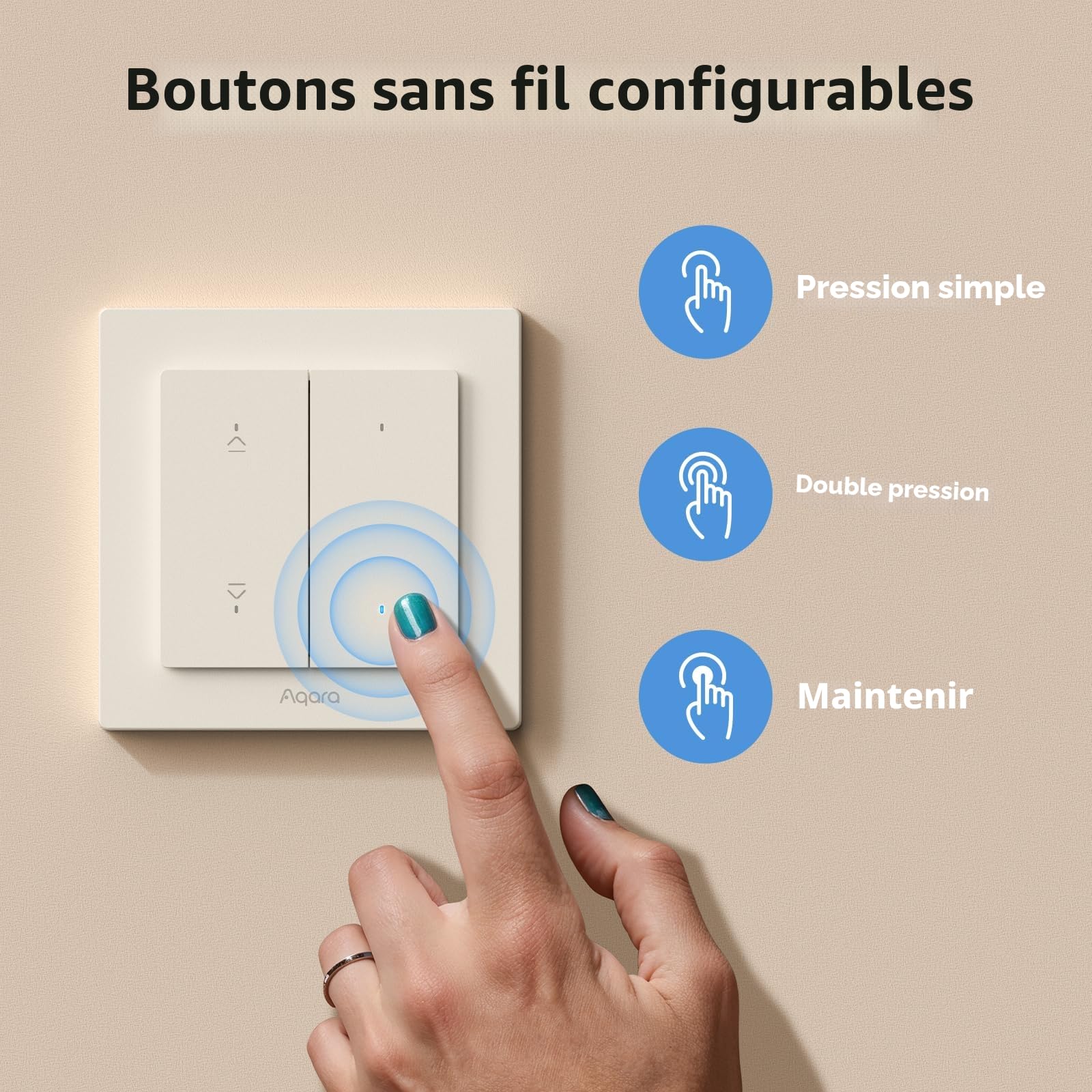 Aqara Interrupteur Volet Roulant H2 EU (Fil Neutre Requis)– Thread/Zigbee | pour Volets Roulants/Stores, 2 Boutons Sans Fil Supplémentaires, Matter, Compatible avec Apple Home, Alexa, Home Assistant