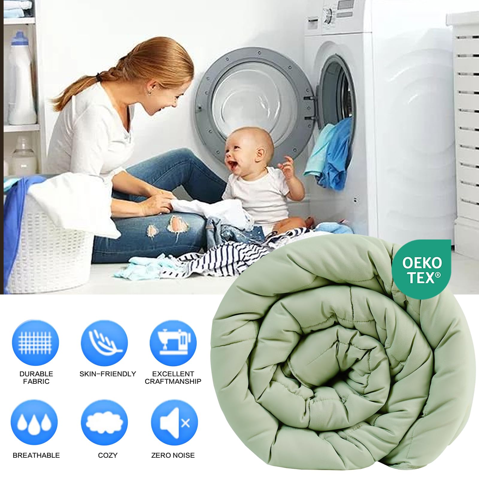 EASELAND All Season California King Soft Quilted Down Alternative Comforter Reversible Duvet Insert with Corner Tabs,Winter Summer Warm Fluffy,Sage Green,96''x104''