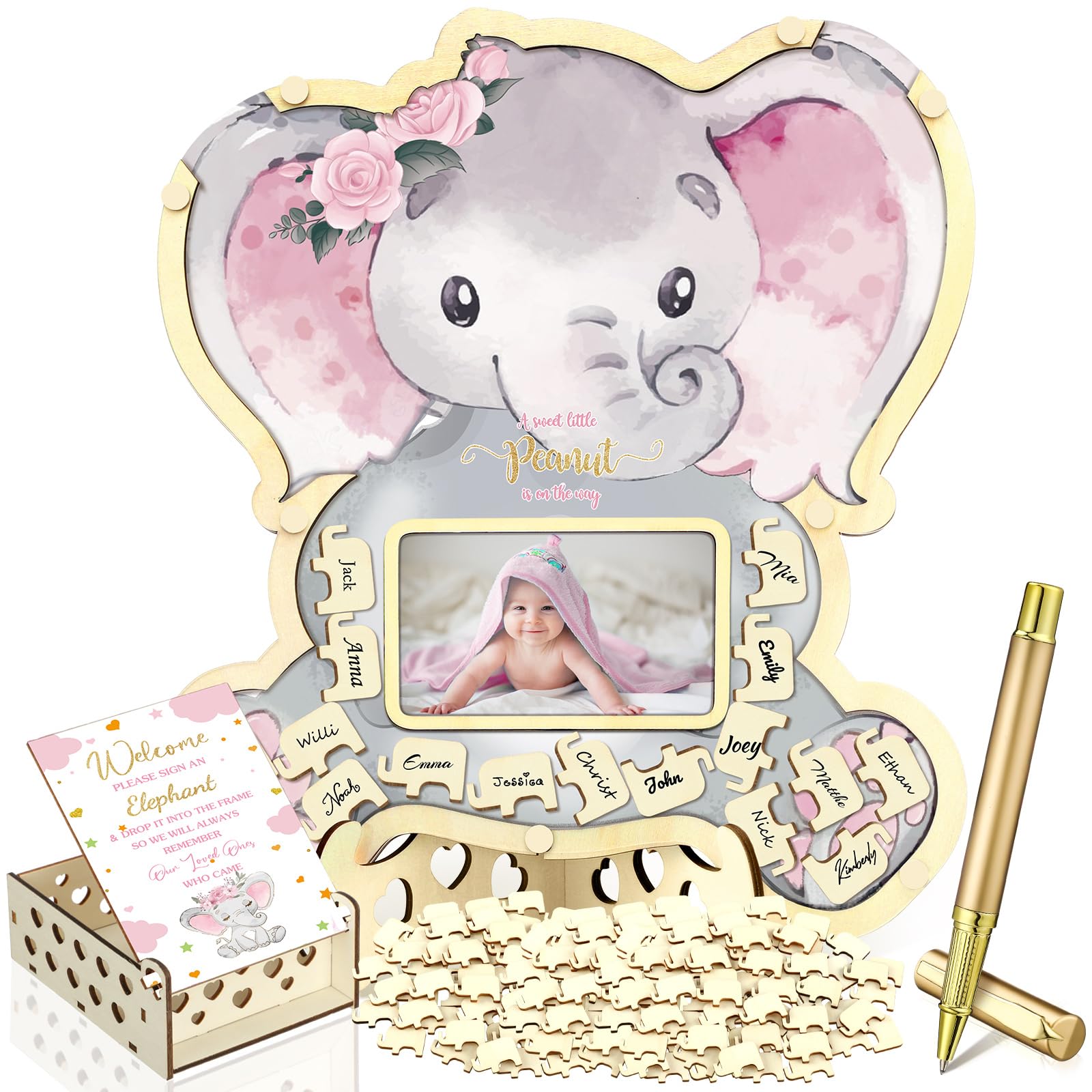 Wenqik 63 Pcs Pink Elephant Baby Shower Guest Book,Pink