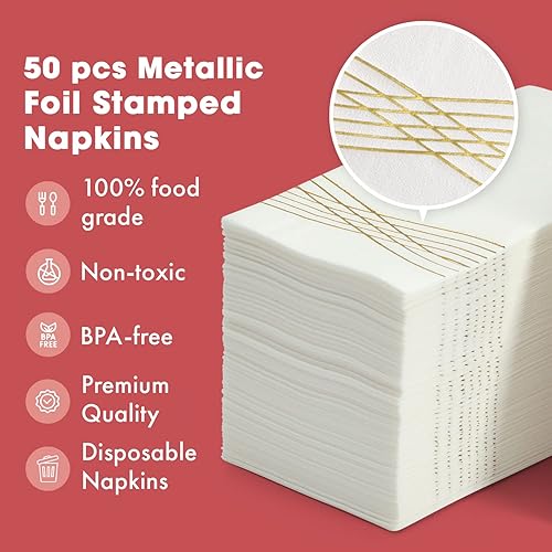 Miniatura 4 de By Madee 50 Pack Christmas Napkins Disposable  Disposable Hand Towels for Bathroom  Linen Like Elegant Holiday Napkins (Gold)