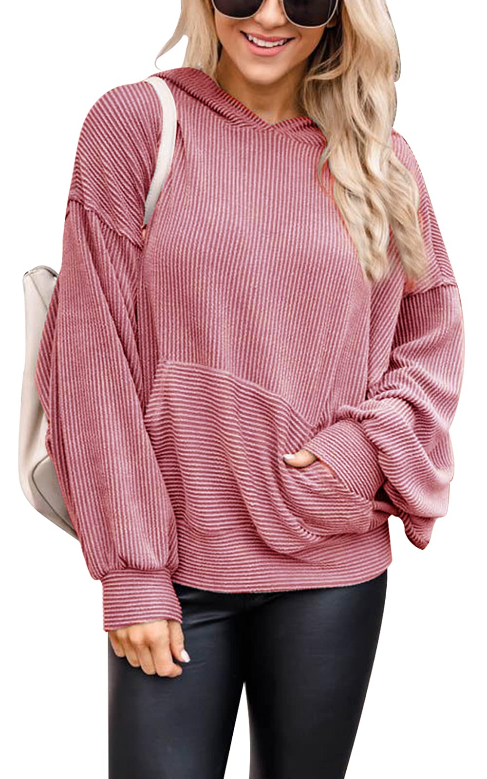 PRETTYGARDEN Casual Long Sleeve Hoodies for Women Hooded Sweatshirt Solid Color Pullover Tunic Tops