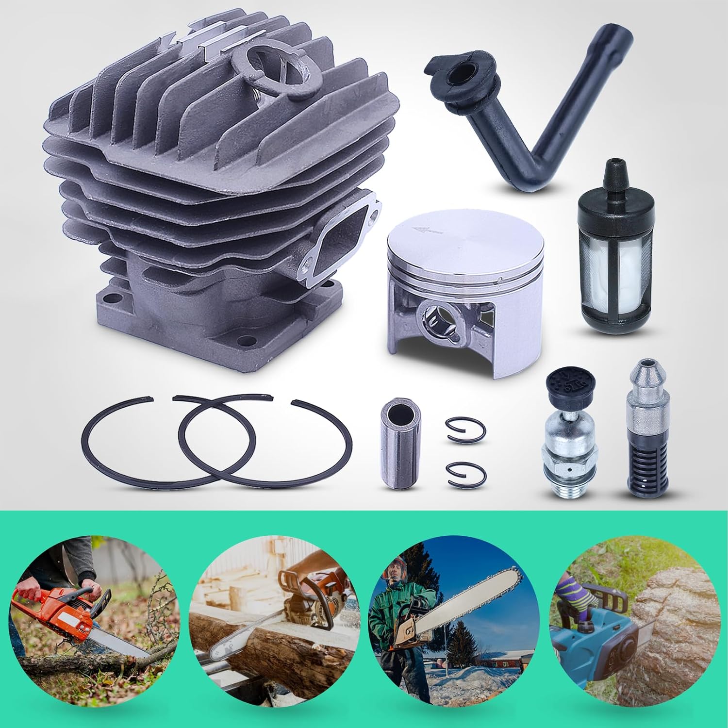 Adefol 52mm MS460 Cylinder Piston Kit for STIHL 046 MS460 Chainsaw Replacement Parts with Decompression Valve Fuel Oil Line Filter for 1128 120 1217