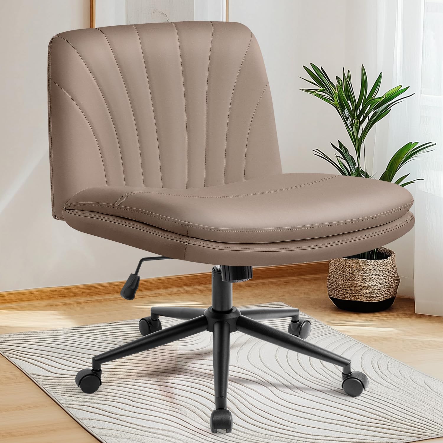 NEO Chair Criss Cross Chair with Wheels Armless Cross Legged Office Desk Wide Comfy Vanity Makeup Chair Adjustable Swivel Rolling Computer for Home
